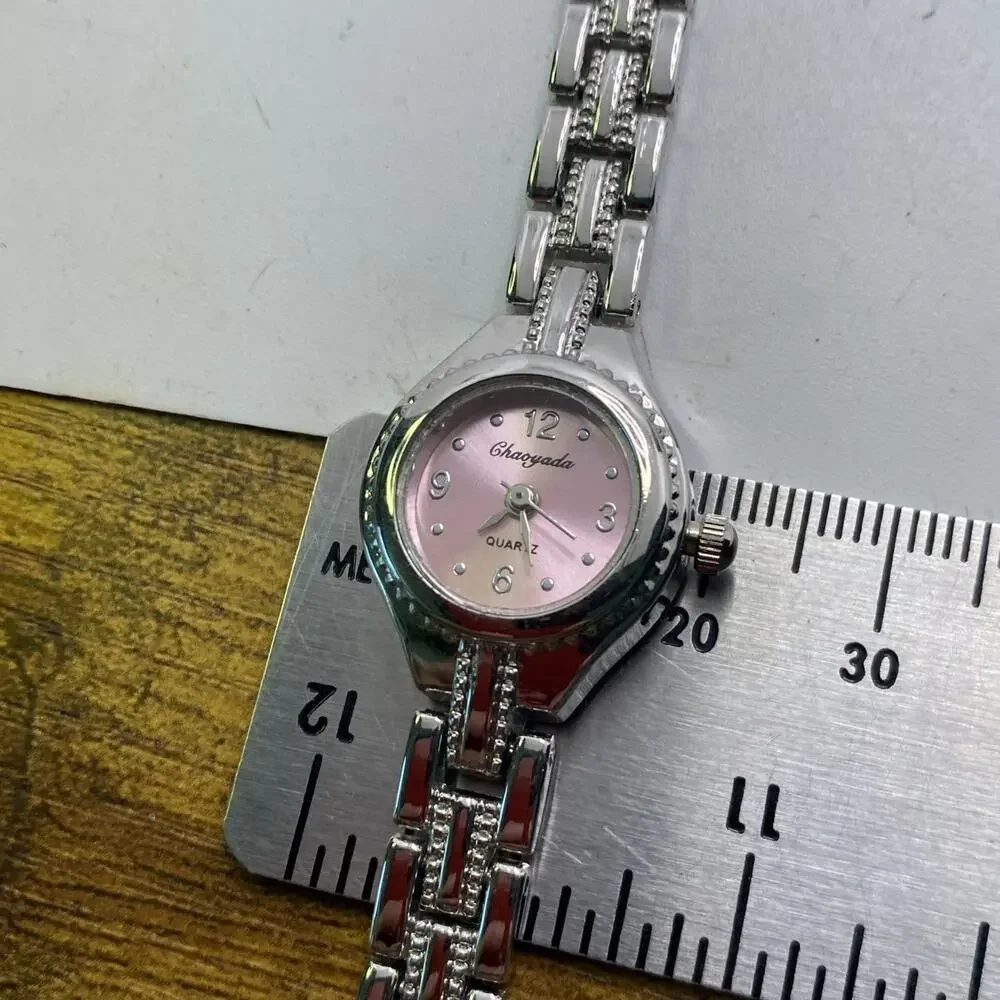 Silver Womens Pink Dial Silver Fashion Watch Works New Battery